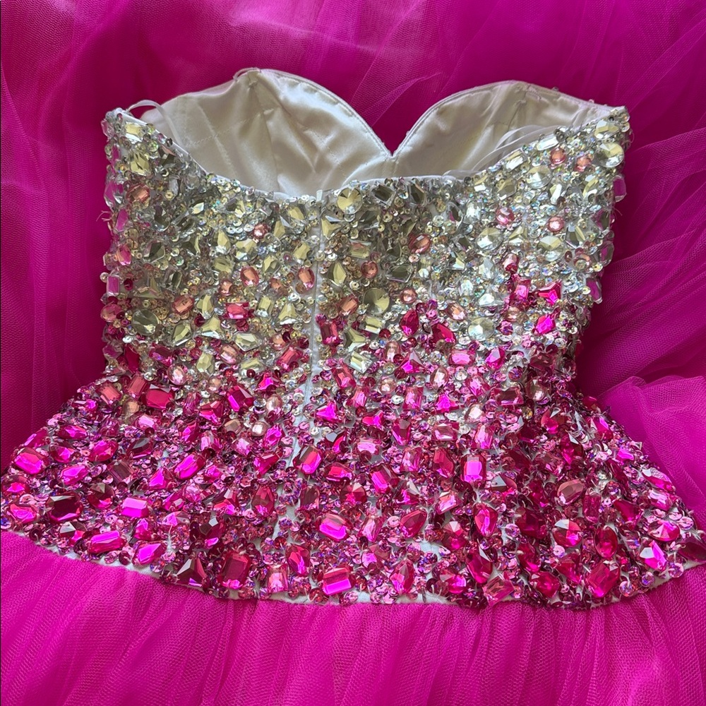 Night Moves Pink Silver Jewel Strapless Prom Dress - Picture 6 of 7